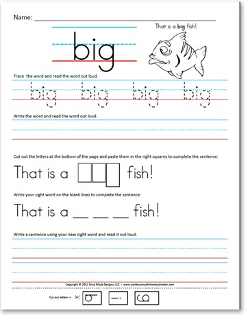 Sentences free Word word a   Confessions worksheets of Sight writing Primer) printable  (Pre sight Kindergarten