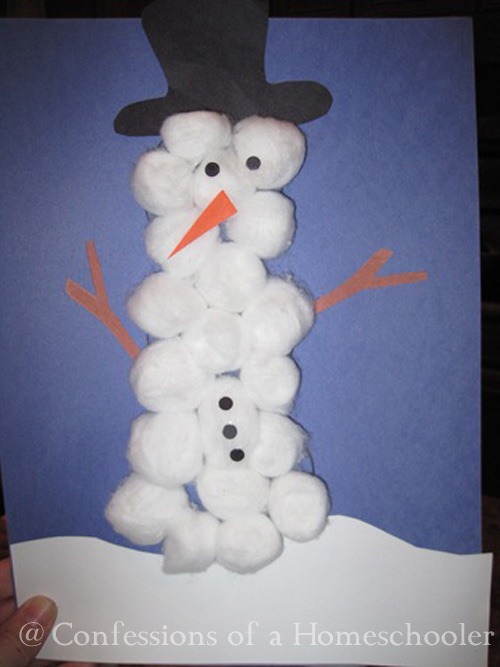 Winter Craft: Cotton Ball Snowman | Confessions of a Homeschooler